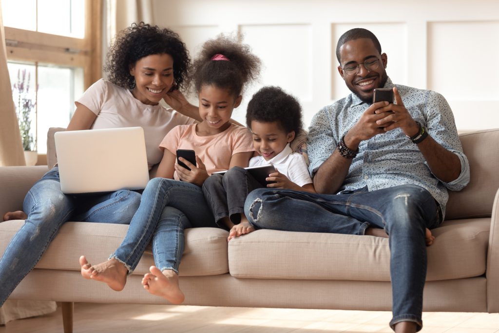 family together using electronics