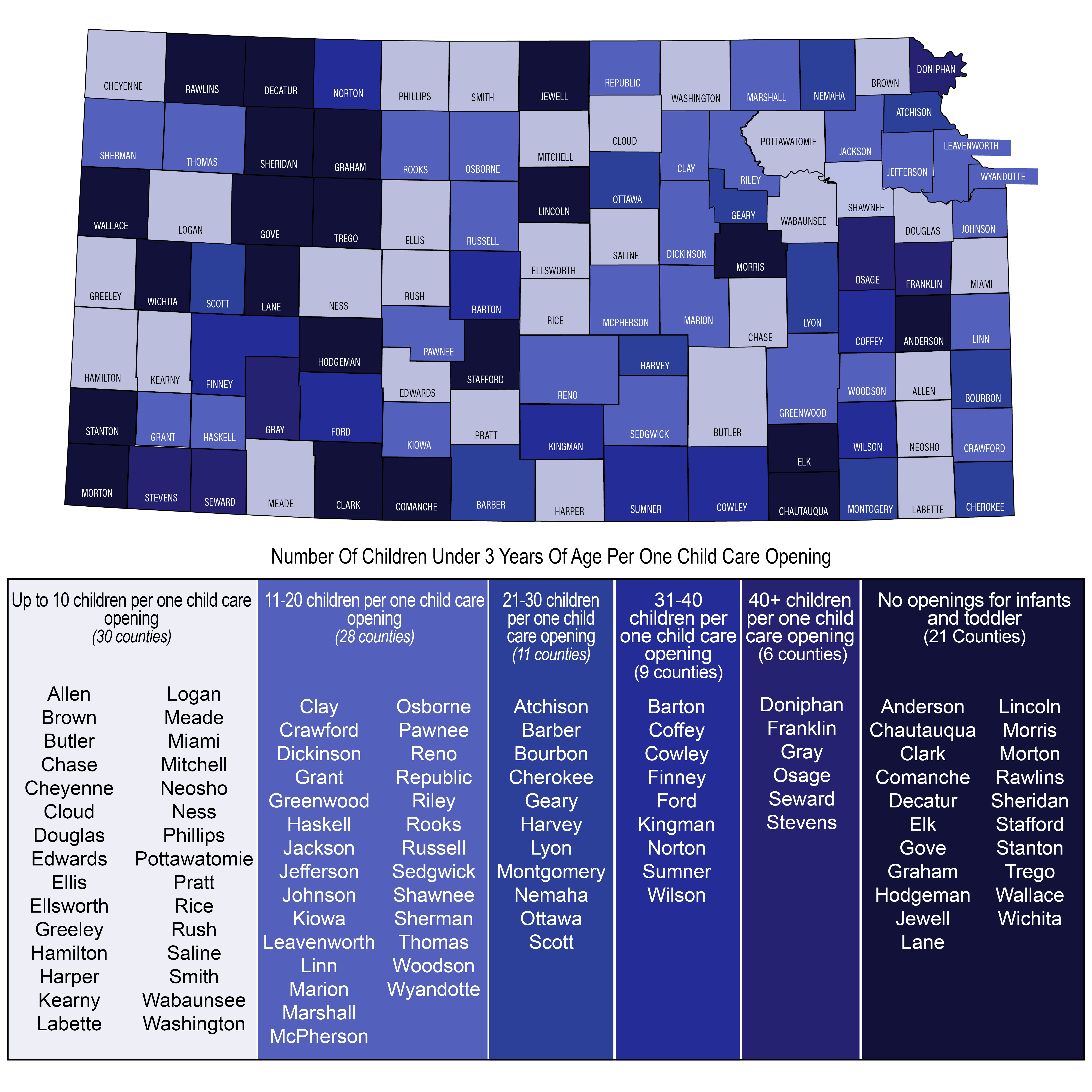 2021 Kansas Child Care Supply Demand Map